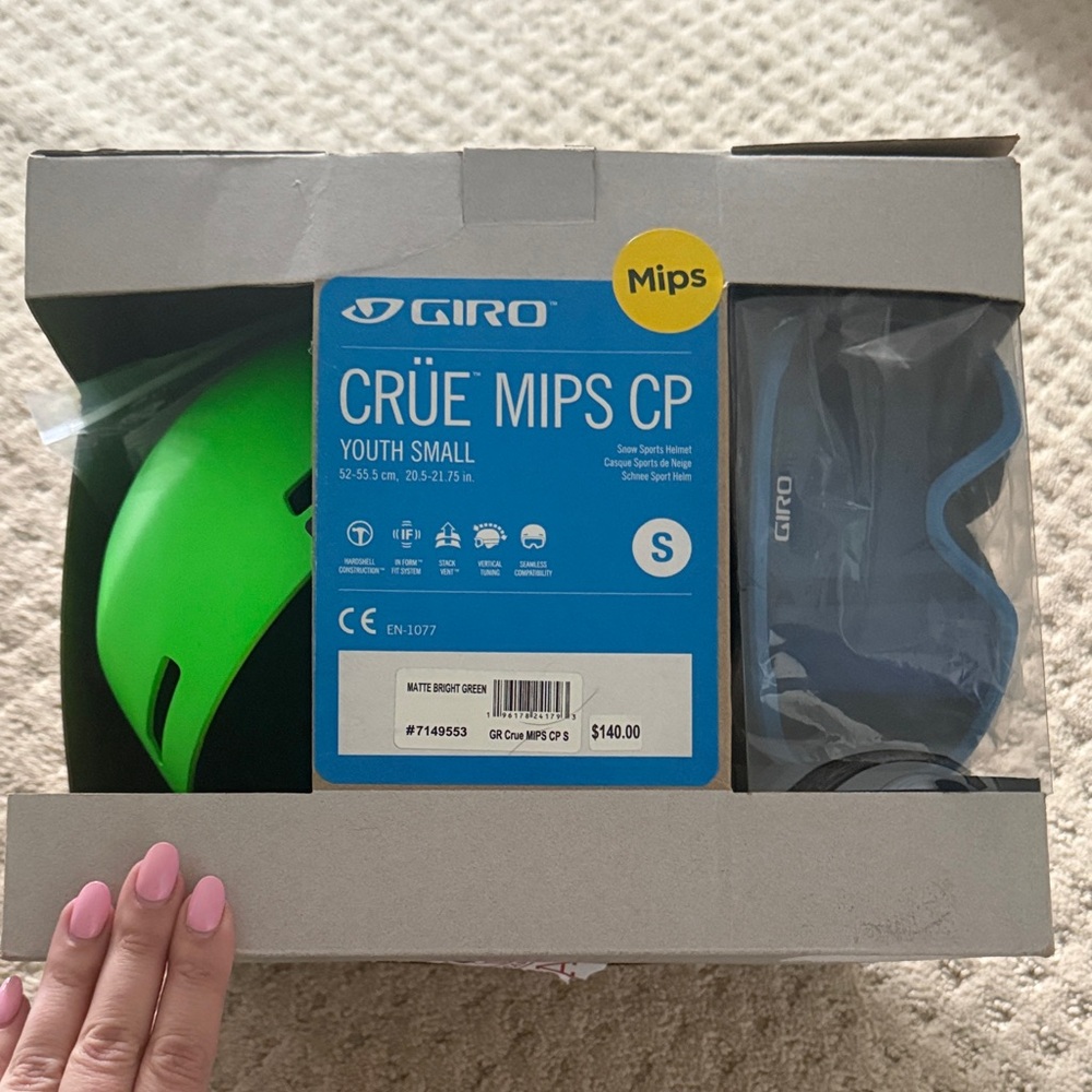 Giro Crüe MIPS CP Youth Helmet w Goggles Included - Matte Bright Green NWT
